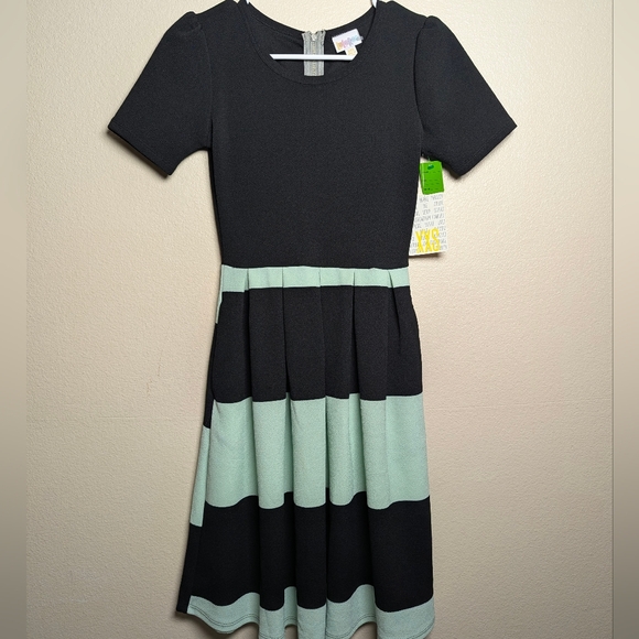 LuLaRoe Black and Mint A-Line Dress XXS - Picture 2 of 7